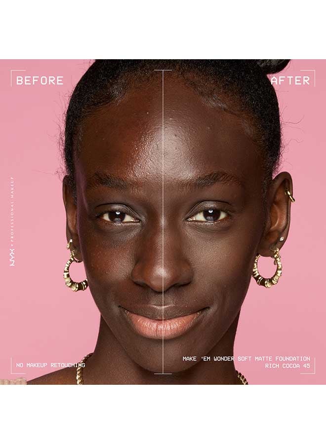 NYX PROFESSIONAL MAKEUP Make 'EM Wonder, 24H Soft Matte Foundation, Undetectable  Finish, Rich Cocoa - Image 3
